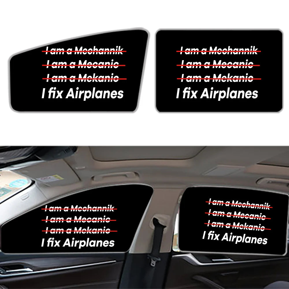 I Fix Airplanes Car Sun Shade (Side window) aviation design on reflective polyester car side window sun shade.