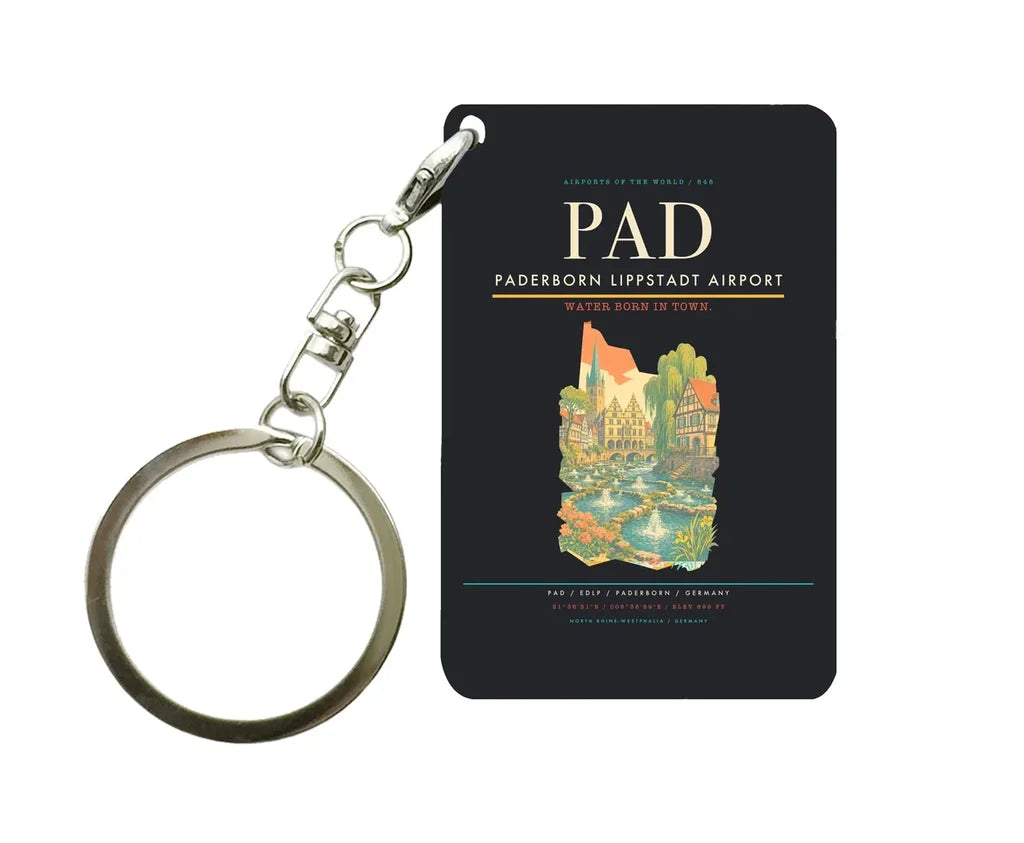 Paderborn Lippstadt Airport (PAD) design on black key chain