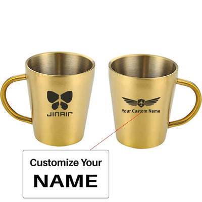 Jin Air Airlines Stainless Steel Coffee mug, Gold+Name