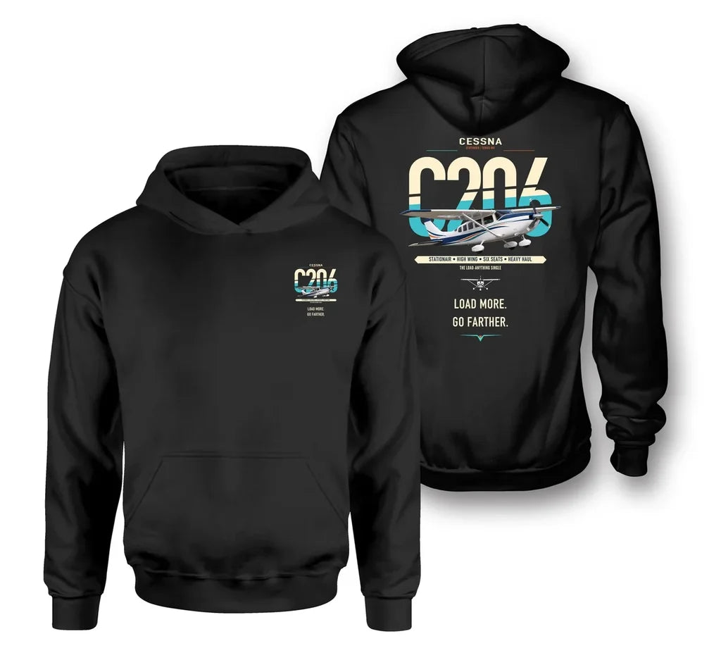 Cessna 206 Stationair design on black double-side hoodie, double-side print
