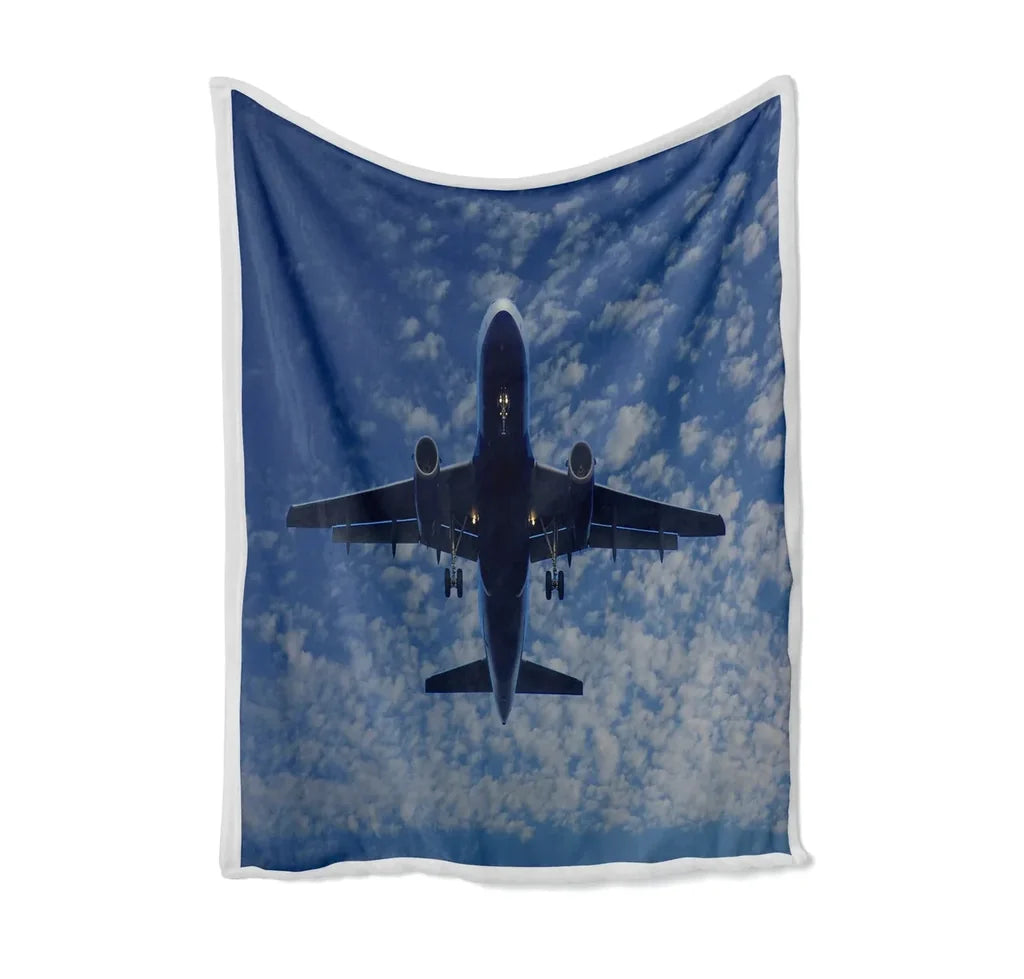 Airplane From Below Bed Blankets & aviation print on soft fleece blanket.