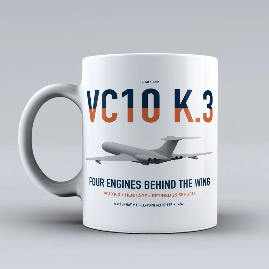 Vickers VC10 K.3 design on white ceramic mug, double-side print