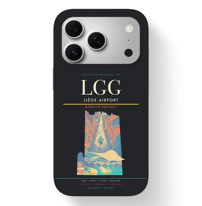 Liège Airport (LGG) design on black iPhone 17 Pro MagSafe case
