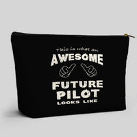 Thumbnail for Future aviation print zipper pouch, durable polyester.