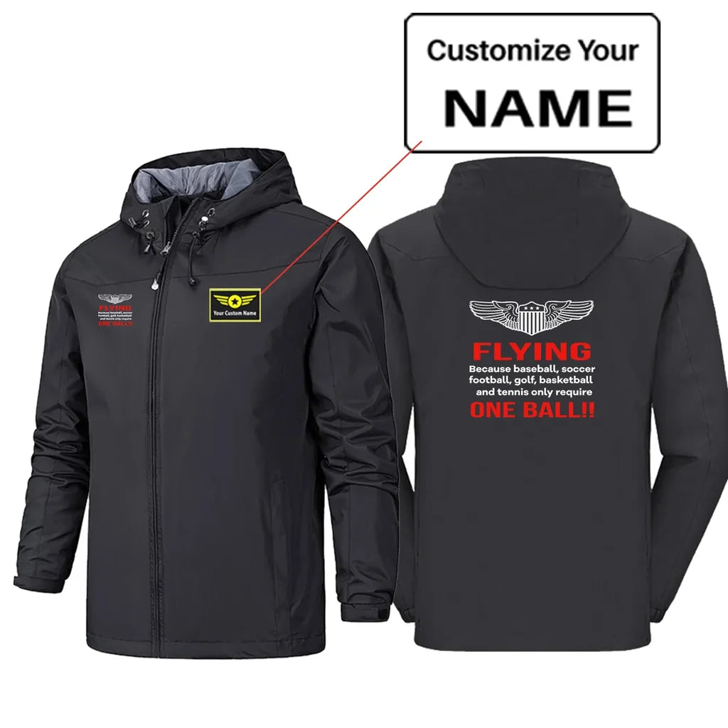 Flying One Ball Rain Jackets & Windbreakers aviation design printed on waterproof shell with sealed seams rain jacket.