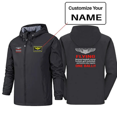 Flying One Ball Rain Jackets & Windbreakers aviation design printed on waterproof shell with sealed seams rain jacket.