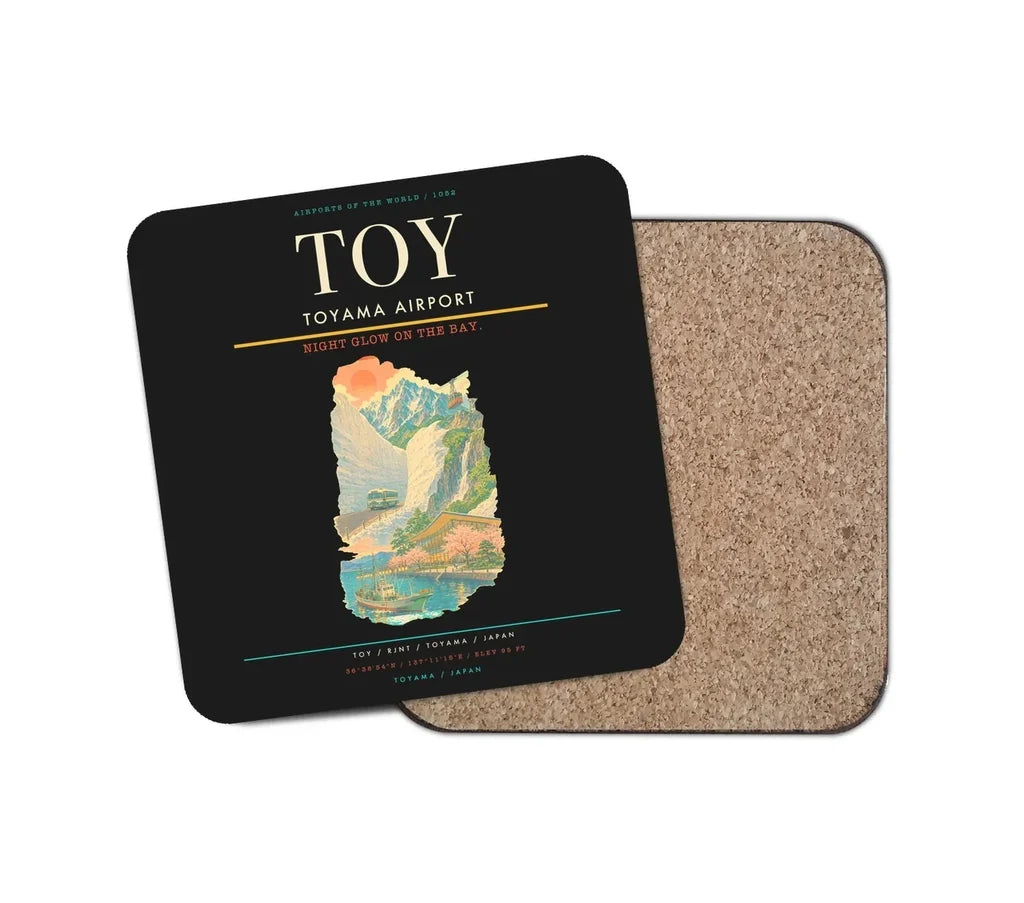Toyama Airport (TOY) design on black 1 piece coaster