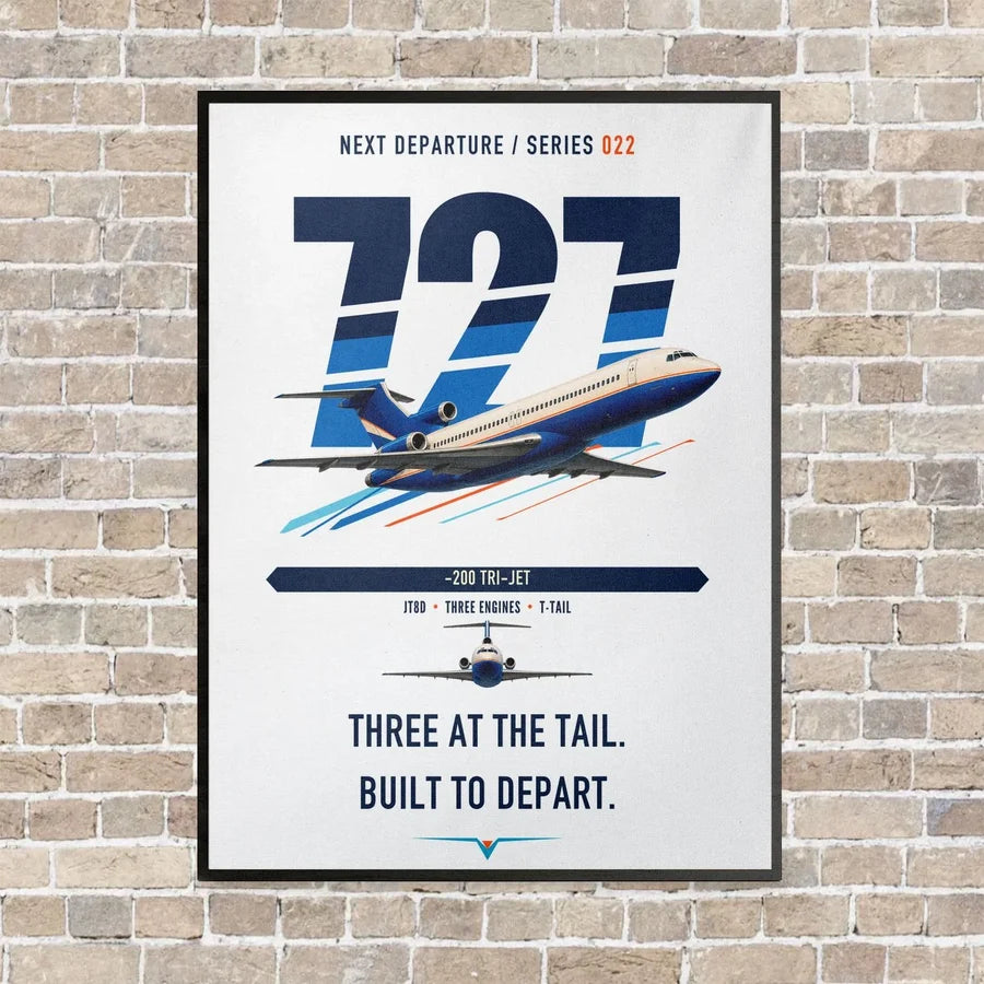 Boeing 727-200 vertical canvas print - framed - white background