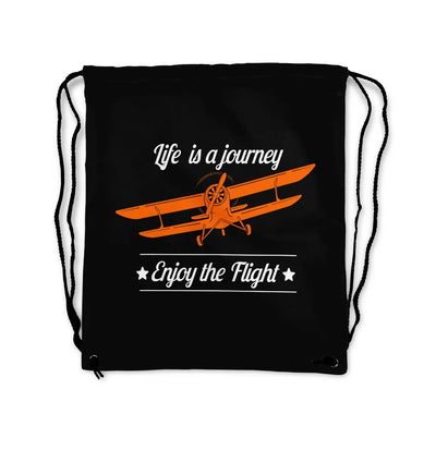 Life is a journey Enjoy the Flight aviation print drawstring bag, lightweight polyester.