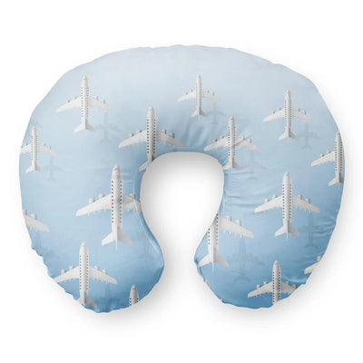 White Seamless Airplanes & Shadows Travel & Boppy aviation design on memory foam with soft cover travel pillow.