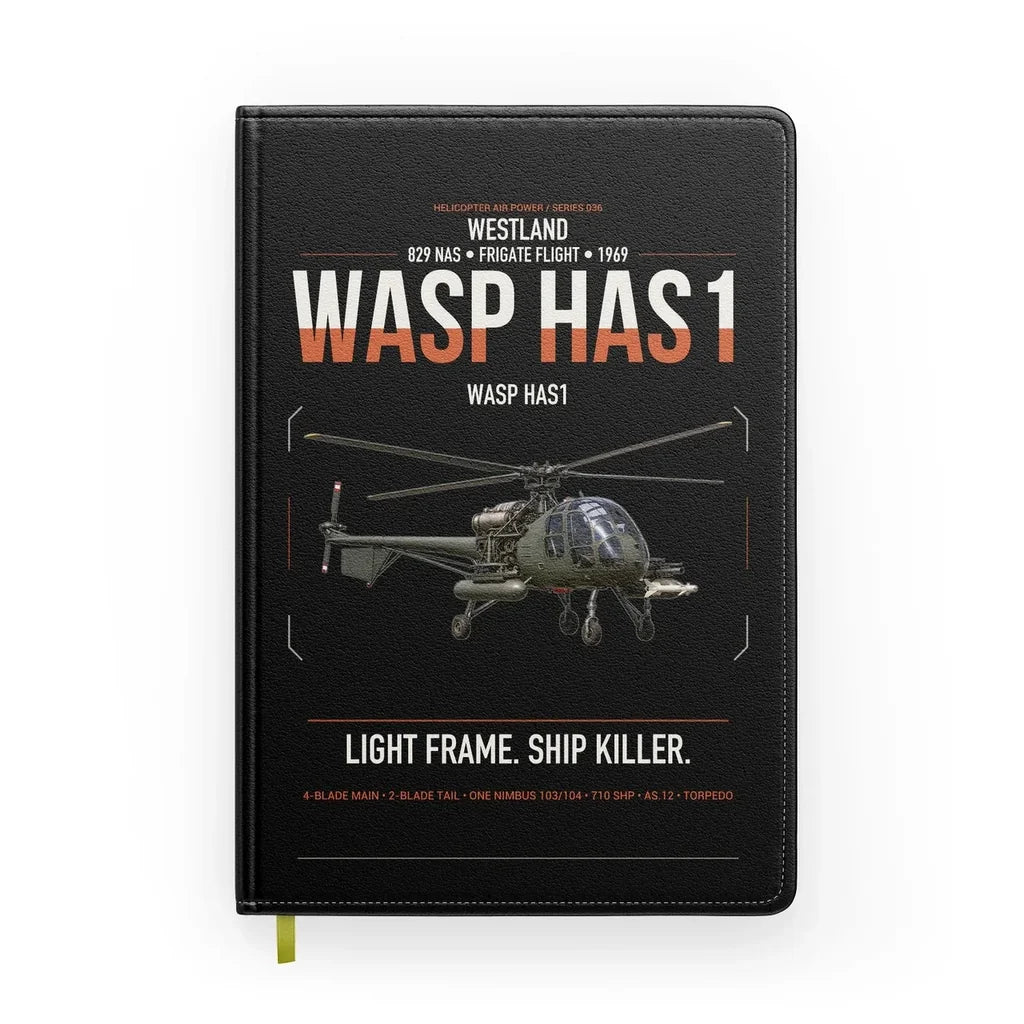 Westland Wasp HAS1 design on black notebook