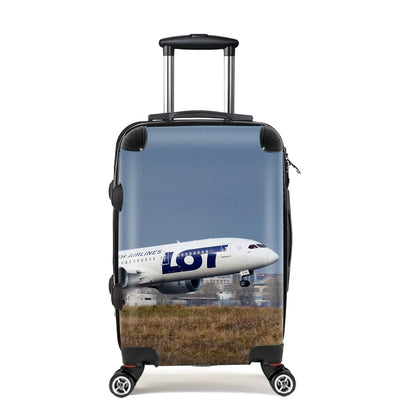 Let's Fly Away Cabin Size aviation luggage in durable shell.