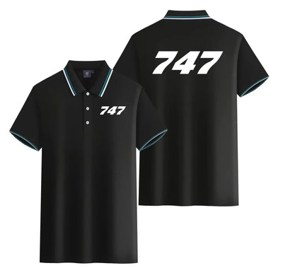 Boeing 747 Flat Text Stylish Polo T-Shirts (Double-Side) aviation design printed on soft cotton stylish double-side polo.