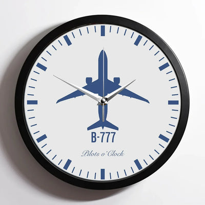 Boeing 777 aviation design on premium wood and metal wall clock.