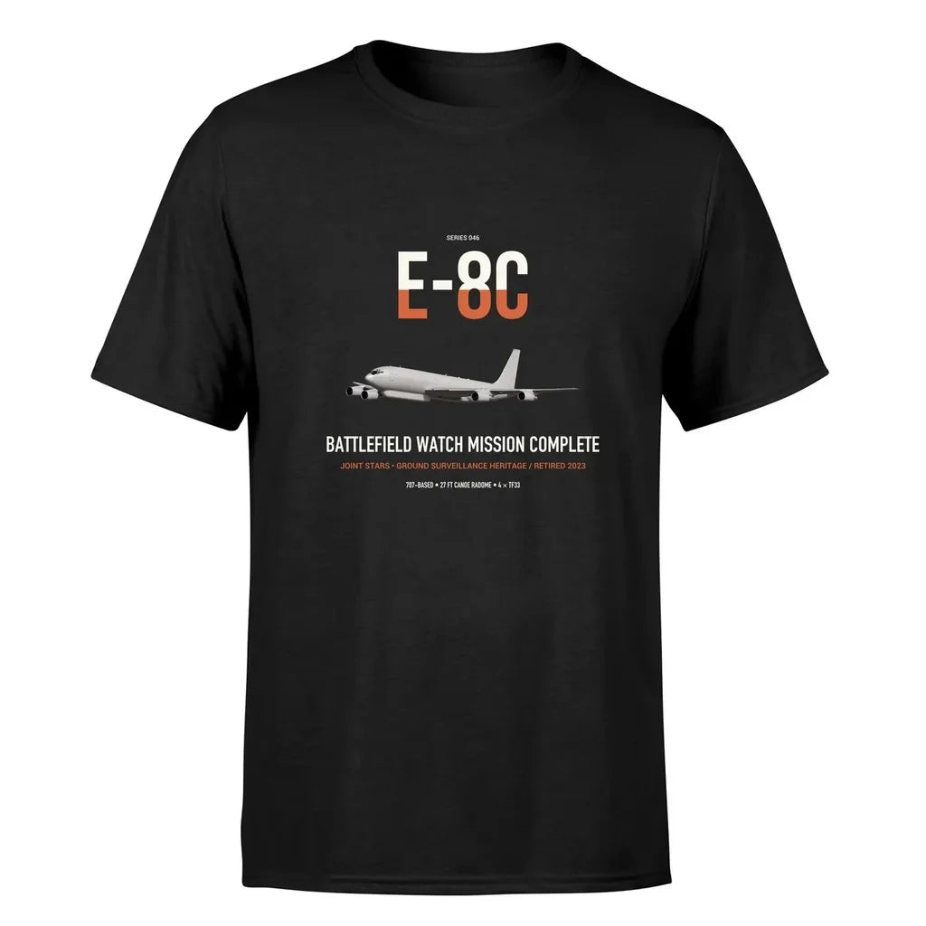 E-8C Joint STARS design on black double-side t-shirt, single-side print