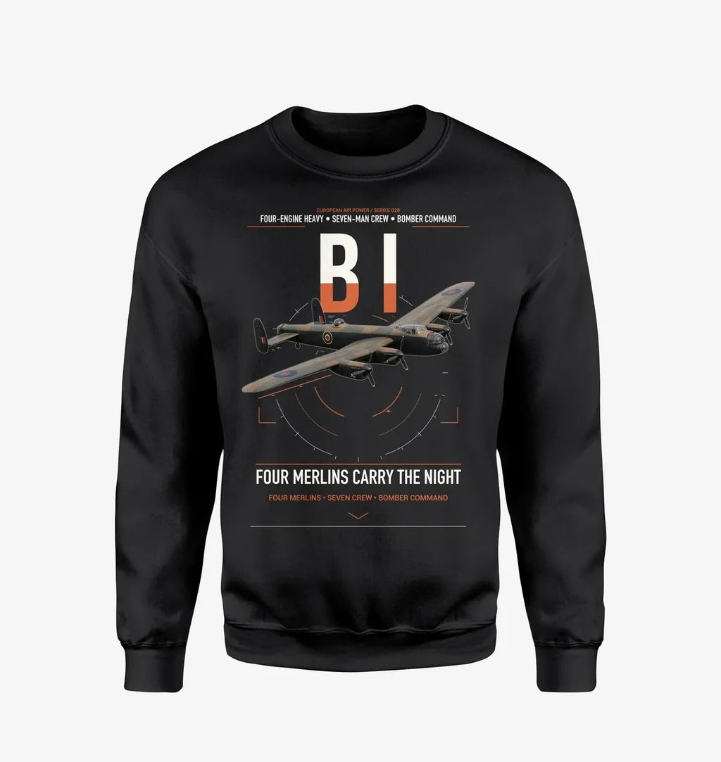 Avro Lancaster B I design on black sweatshirt