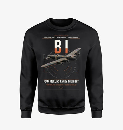 Avro Lancaster B I design on black sweatshirt