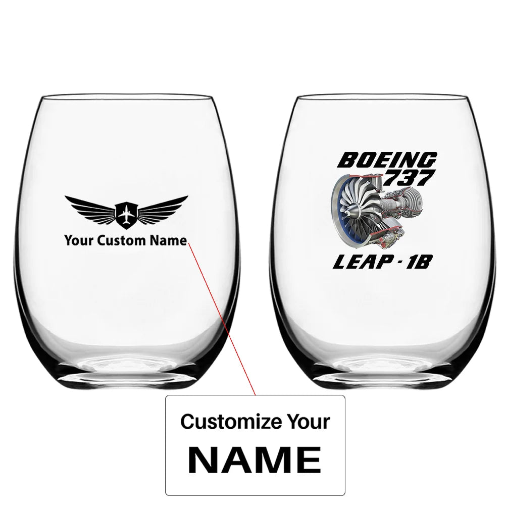 Boeing 737 & Leap 1B Water & Drink aviation design on water glass, crystal-clear premium glassware.