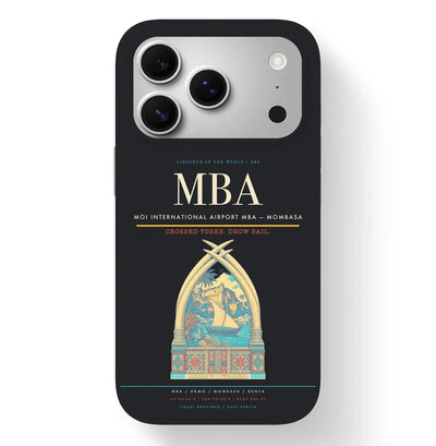 Mombasa Airport (MBA) design on black iPhone 17 Pro MagSafe case