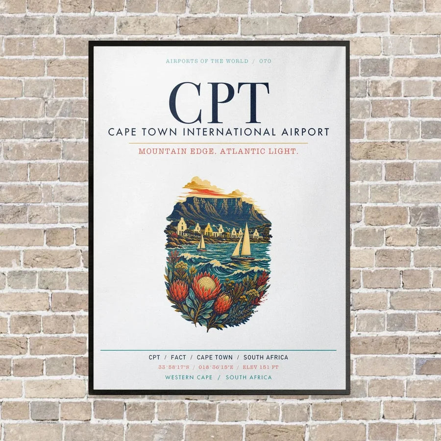 Cape Town International Airport CPT vertical canvas print - framed - white background