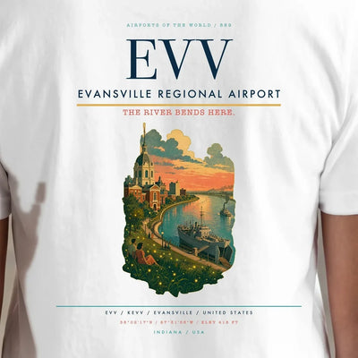 Evansville Regional Airport (EVV) double-side t-shirt design close-up cover