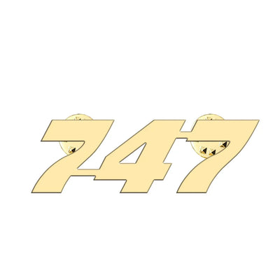 Boeing 747 Flat Text aviation hollow pin in polished alloy.