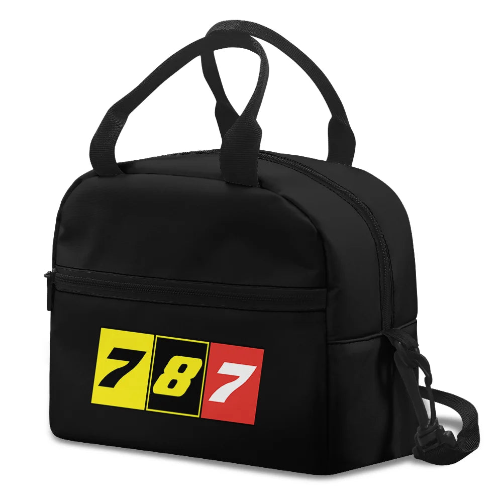 Flat Colourful 787 aviation lunch bag in insulated polyester.