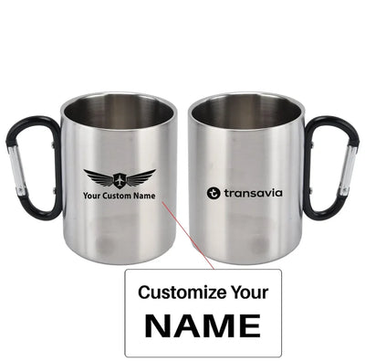 Transavia France Airlines aviation design on outdoor mug, durable insulated construction.