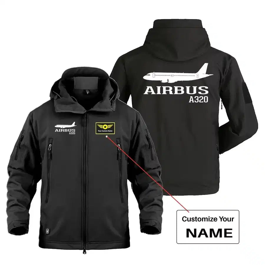 Airbus A320 Printed Military Jackets (Customizable) aviation design printed on heavy cotton shell with field-style pockets mi.