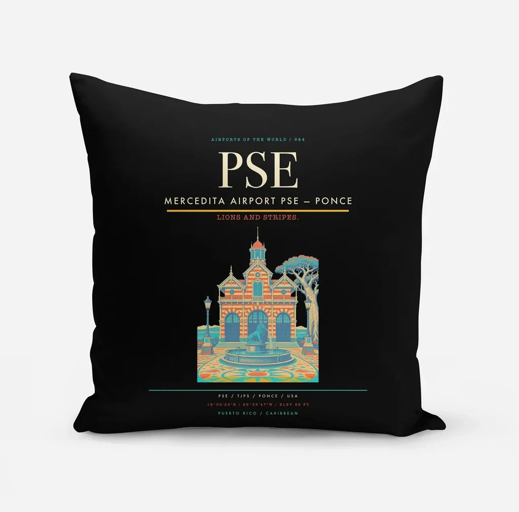 Mercedita Airport (PSE) design on black pillow
