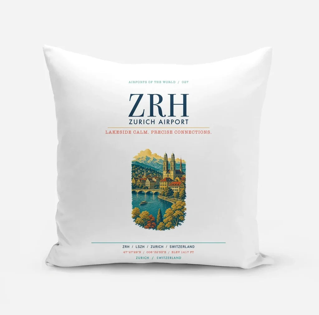 Zurich Airport (ZRH) design on white pillow