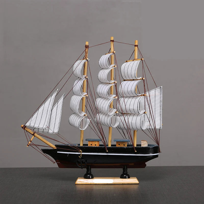 Side view of 30CM Wooden Mediterranean Ship Sailboat Model Ornament aviation model ship in diecast metal or wood with detaile.
