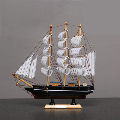 Side view of 30CM Wooden Mediterranean Ship Sailboat Model Ornament aviation model ship in diecast metal or wood with detaile.