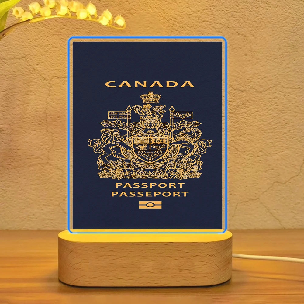 Canada Passport aviation themed night lamp, premium acrylic with LED.