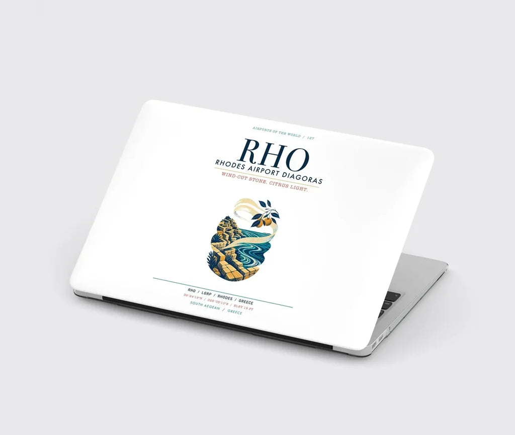 Rhodes Airport Diagoras (RHO) design on white MacBook case
