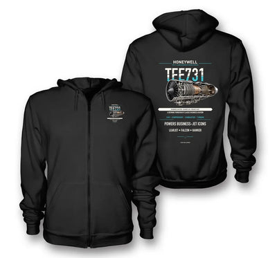 TFE731 design on black zipped hoodie