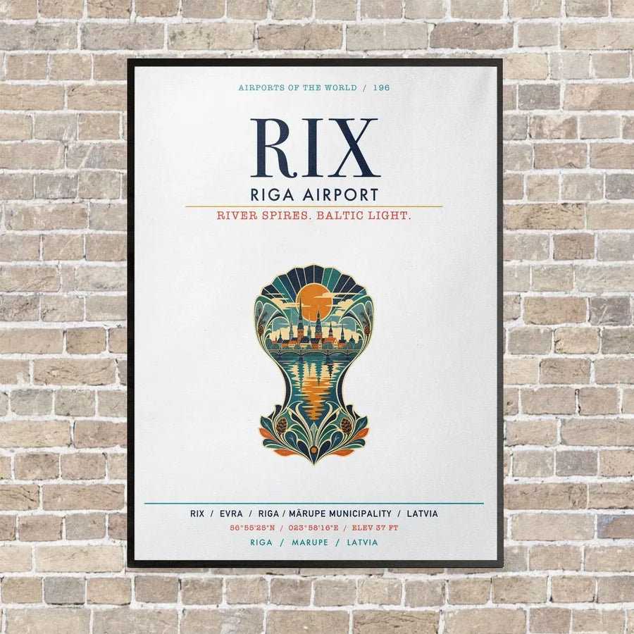 Riga Airport RIX vertical canvas print - framed - white background