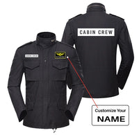 Thumbnail for Cabin Crew Text aviation design printed on heavy cotton coat with field details military coat.