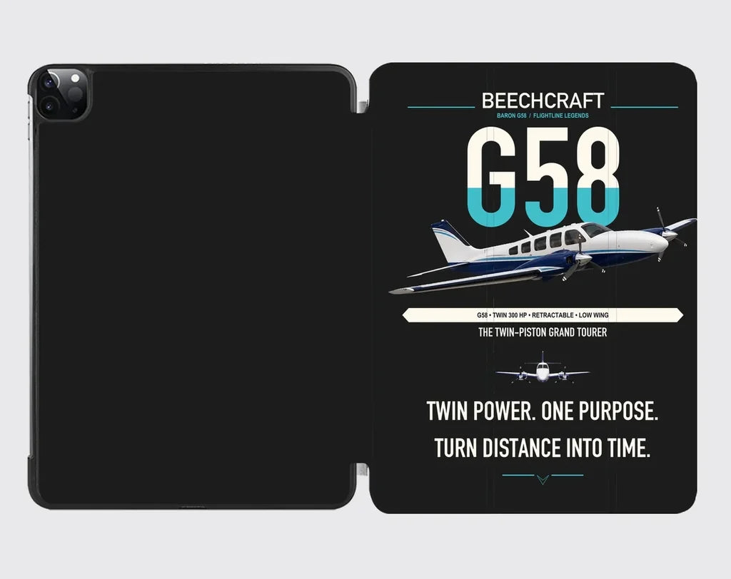 Beechcraft Baron G58 design on black ipad tablet case