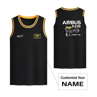 Airbus A330 & Trent 700 Engine Basketball Style Sports aviation design printed on quick-dry breathable fabric men's sport tan.