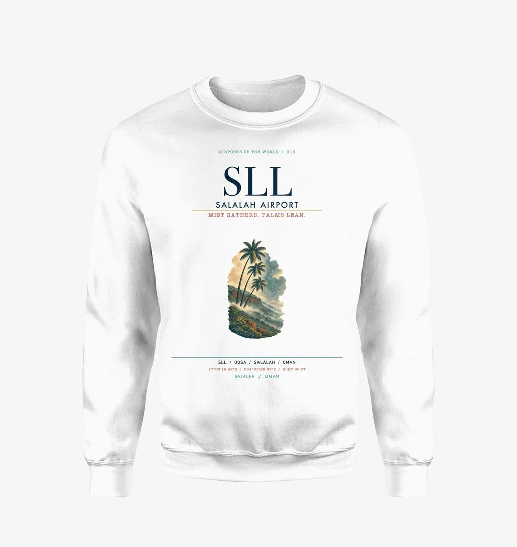 Salalah Airport (SLL) design on white sweatshirt