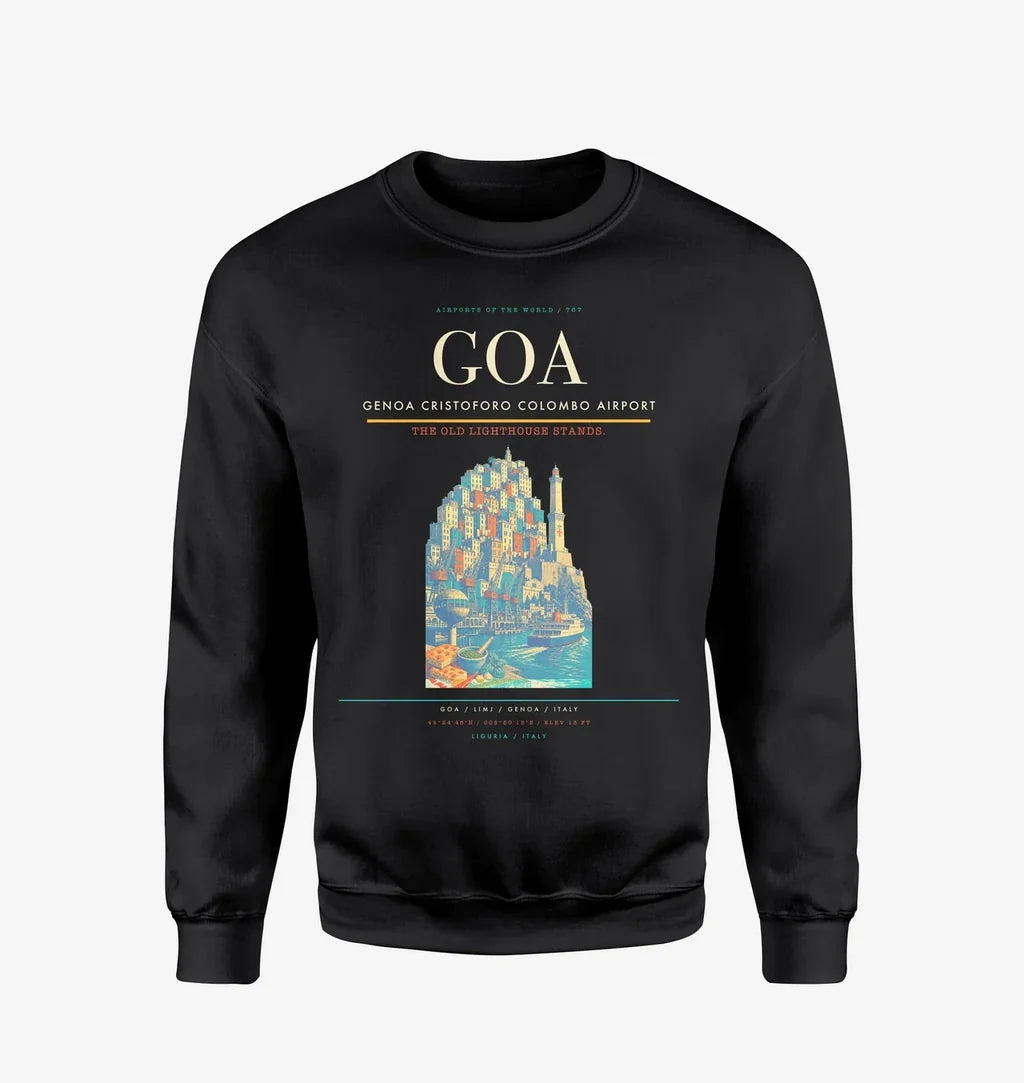 Genoa Cristoforo Colombo Airport (GOA) design on black sweatshirt