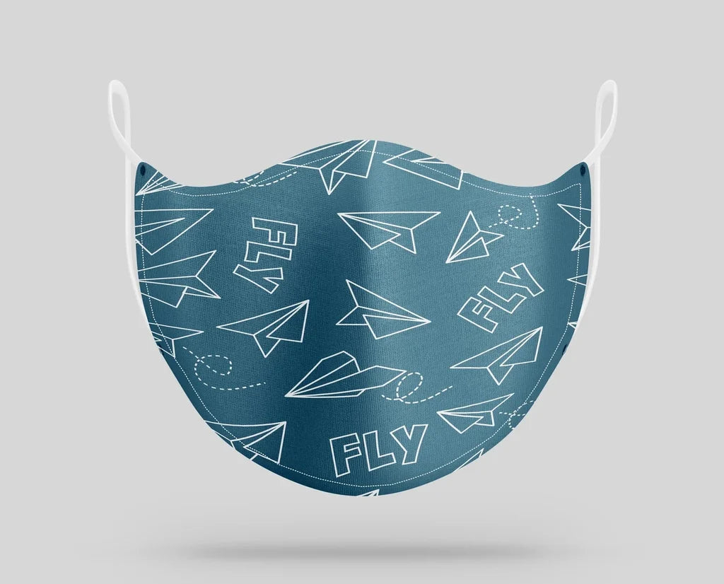 Paper Airplane & Fly aviation face mask in breathable cotton blend.
