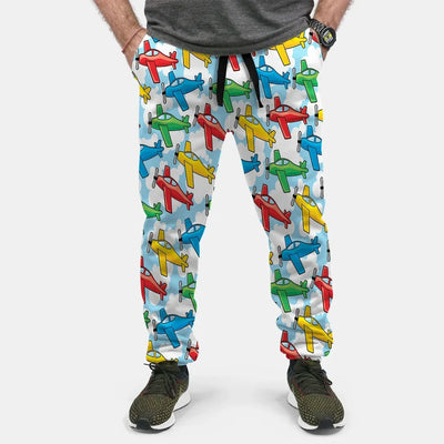Funny Airplanes aviation design on soft cotton blend 3D-printed sweatpants.