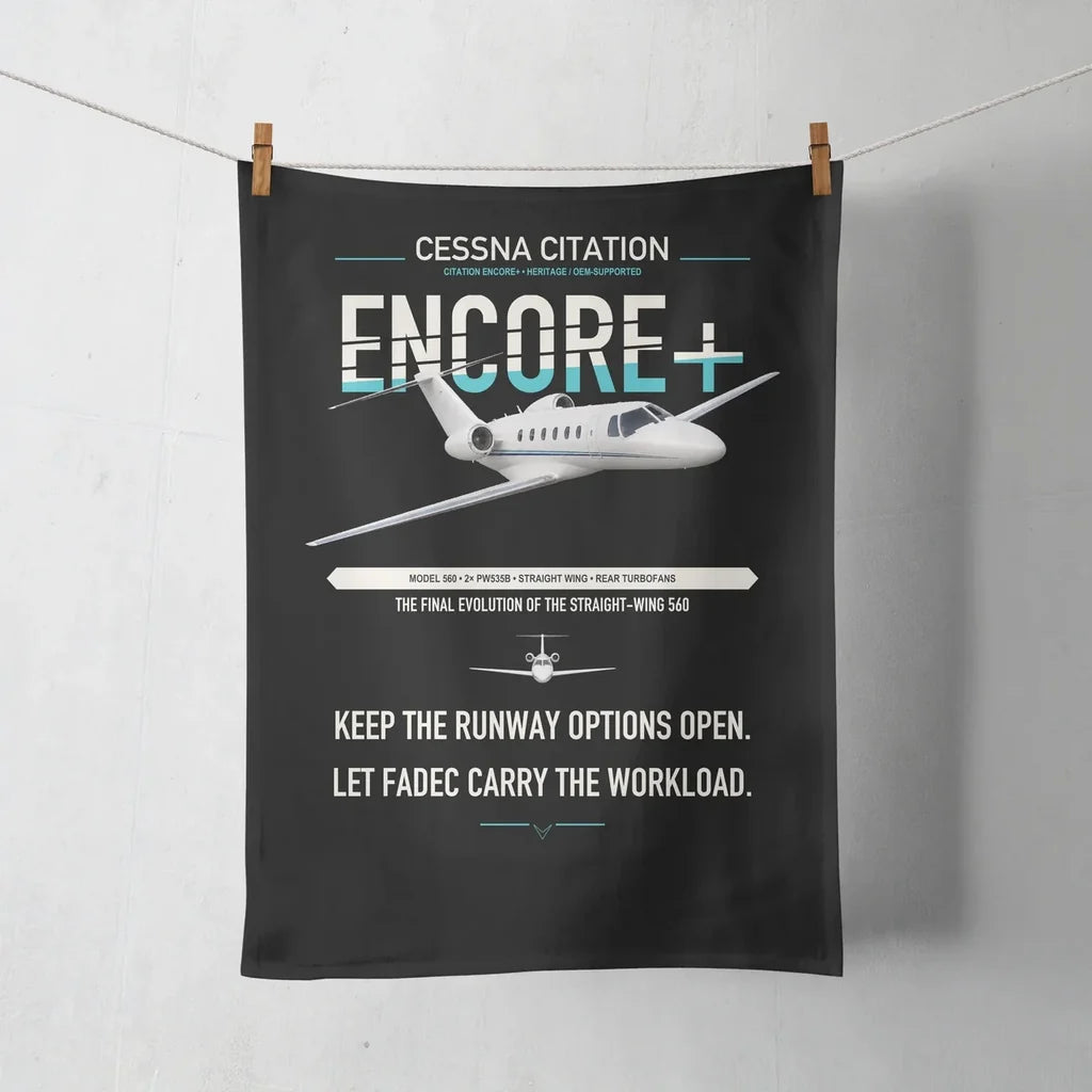 Cessna Citation Encore+ design on black towel
