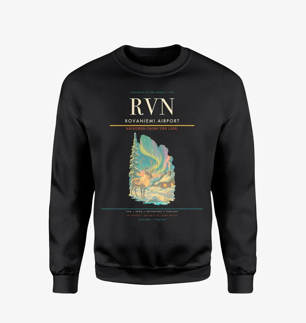Rovaniemi Airport (RVN) design on black sweatshirt