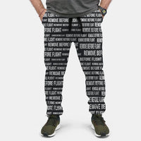 Thumbnail for Remove Before Flight 3-Black aviation design on soft cotton blend 3D-printed sweatpants.