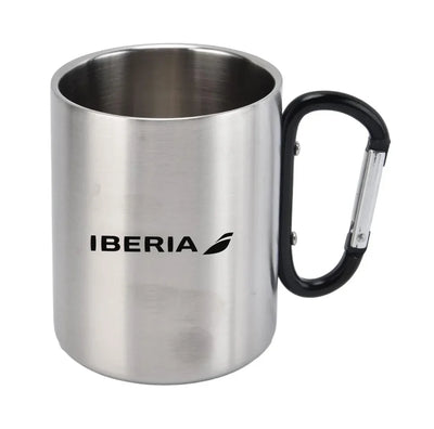 Iberia Airlines aviation design on outdoor mug, durable insulated construction.