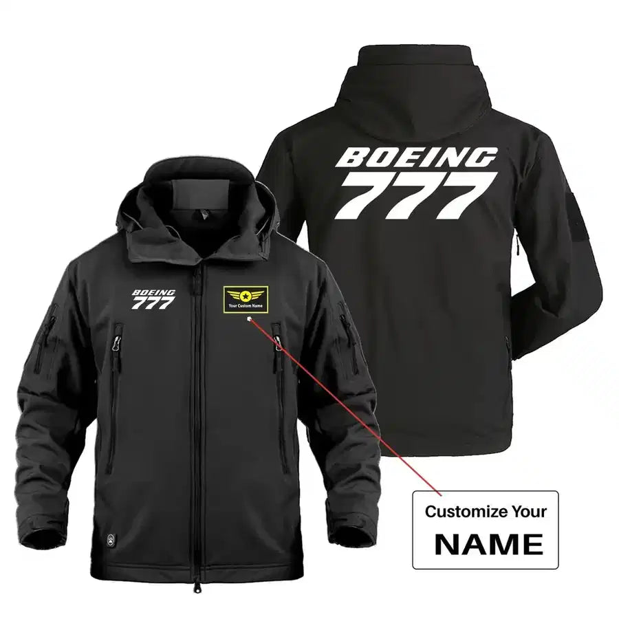 Boeing 777 & Text Military Jackets (Customizable) aviation design printed on heavy cotton shell with field-style pockets mili.