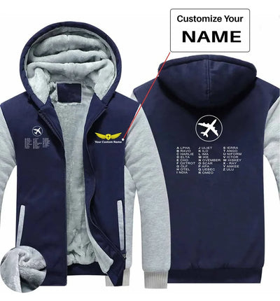 Aviation Alphabet 2 aviation design printed on soft cotton blend zipped sweatshirt.